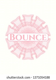 Pink passport style rosette with text Bounce inside