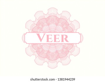 Pink passport style rosette with text Veer inside