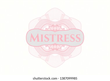 Pink passport style rosette with text Mistress inside