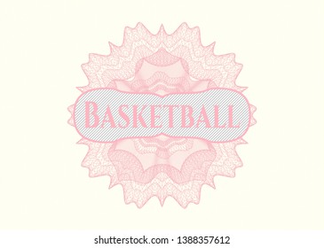 Pink passport style rosette with text Basketball inside