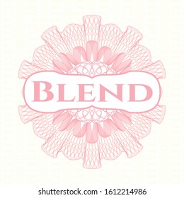 Pink passport style rosette with text Blend inside