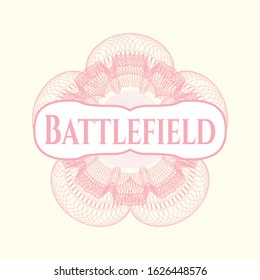 Pink passport style rosette with text Battlefield inside
