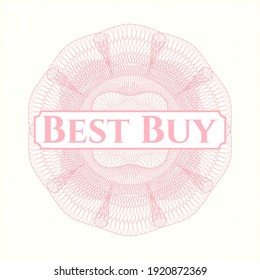 Pink passport style rosette with text Best Buy inside
