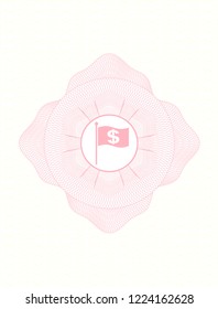 Pink passport style rossete with flag with money symbol inside icon inside
