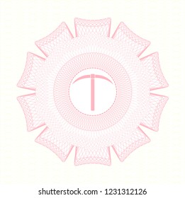 Pink passport style rossete with pickaxe icon inside