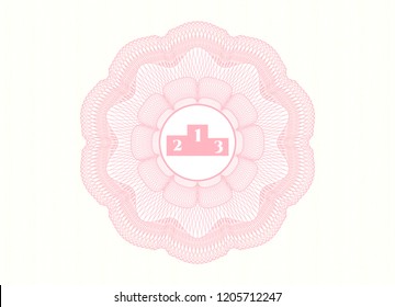 Pink passport style rossete with podium icon inside
