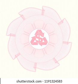 Pink passport style rossete with recycling business icon inside
