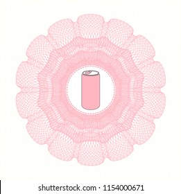 Pink passport style rossete with soda can icon inside