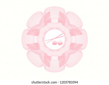 Pink passport style rossete with sushi icon inside