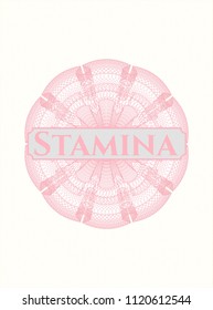 Pink passport style rossete with text Stamina inside