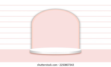 Pink pastel 3D room with realistic white cylinder pedestal podium. Minimal scene for product display presentation. Stage for showcase. Vector geometric design platform.