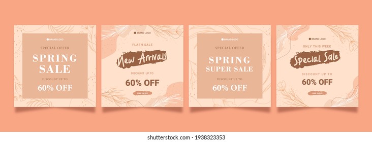 Pink Pastel Botanical Theme Social Media Feed Sale Template Design Set