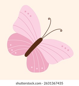 Pink pastel butterfly with line and dots accent isolated design illustration