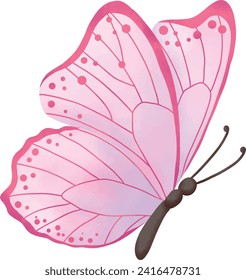 Pink Pastel Butterfly Side View Illustration