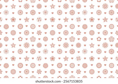 Pink pastel floral motif mini mandala style flower illustration seamless repeat pattern
