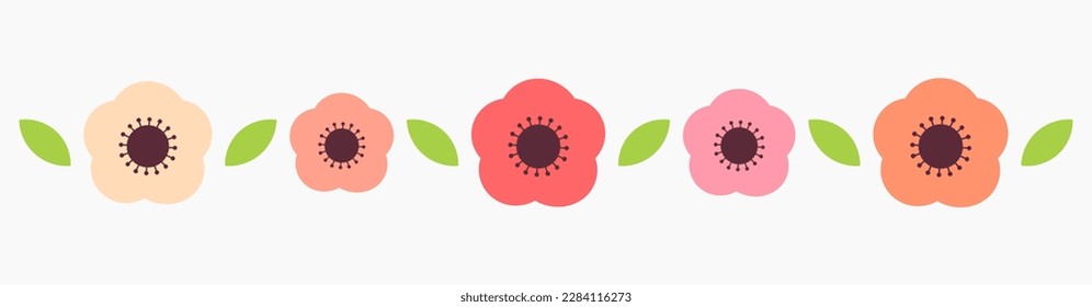 Pink pastel flowers spring border. Vector illustration.