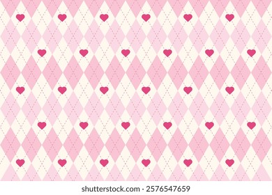 Pink pastel gingham checkered with love decorative pattern