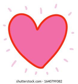 Pink pastel heart hand drawn vector illustration logo in cartoon comic style shining