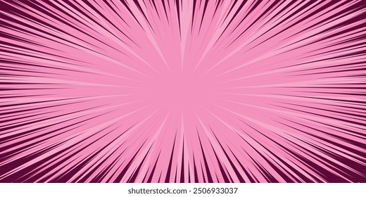 Pink pastel light rays background with halftone effect and stars in manga, comics style. Vector image of stage lights and spotlights, concert, holiday, surprise, Cartoon pop art burst rays pattern.