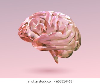 Pink pastel low poly brain illustration on pink BG