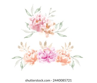 Pink and Pastel Peony Watercolor Flower Arrangement