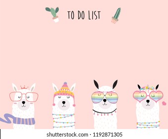 pink pastel planner with llama,alpaca,cactus and glasses