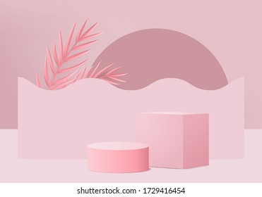 Pink pastel product podium on background render vector. stage minimal geometry concept. Studio scene platform theme. Exhibition and business marketing presentation stage. 3D stage rendering concept