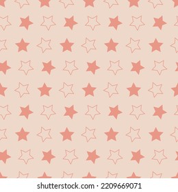 Pink pastel seamless pattern with star, colorful starry sky background for design