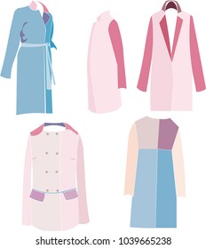 Pink pastel set of fashion lady's coats for demi season