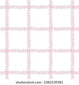 Pink pastel tablecloth gingham Vector Pattern. Hand drawn doodle checker background. Cottagecore Garden design. Homestead Farmhouse Summer Graphic Background