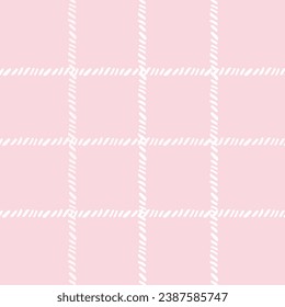 Pink pastel tablecloth gingham Vector Pattern. Hand drawn doodle checker background. Cottagecore Garden design. Homestead Farmhouse Summer Graphic Background