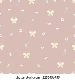 Pink pastel diminuto lindo patrón de doodle de mariposa