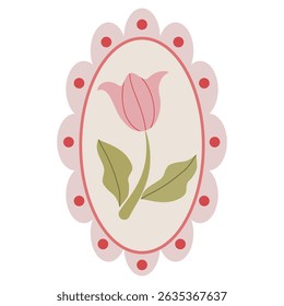 pink pastel tulip flowers with circle elements for decoration on transparent background