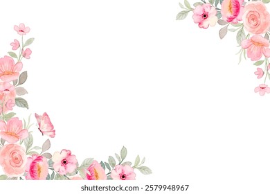 Pink pastel watercolor flower border for wedding, birthday, card, background, invitation, wallpaper, sticker, decoration etc.