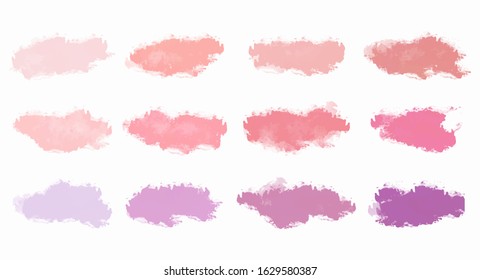 Pink pastel watercolor splash set for your design, vector.
