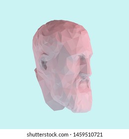 Pink Pastel Zeno, Founder of Stoicism on Isolated Blue Background. Low Poly Vector 3D Rendering