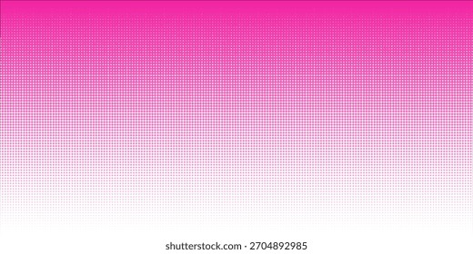 Pink pattern background. Magenta dotted halftone gradient border. Pink screen print halftone sky gradation. Vector horizontal geometric backdrop. CMYK effect seamless pattern. Vector ilustration