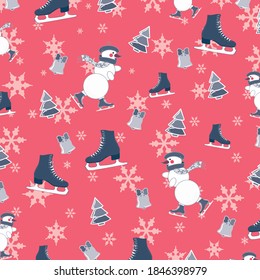 Fondo de patrón rosa con snowman y patines