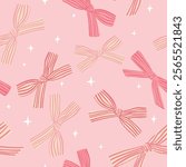 Pink pattern with bows in coquette esthetic, girlie background for valentine`s day wrapping paper, fabric, packaging