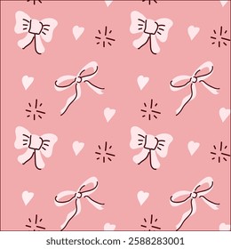 Pink pattern with bows, hearts, and dots.