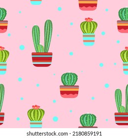 Pink Pattern with cacti. Vector art