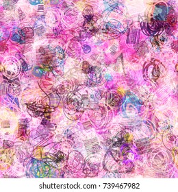 Pink pattern with color inclusion. Seamless texture with had drawn scribbles. Abstract vector background for web page, banners, fabric, home decor, wrapping 