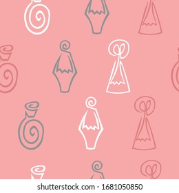 Pink pattern. Cosmetics and hygiene. Beauty shop. Bottles with perfume, shampoo and antiseptic.
