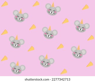 Patrón rosa lindos animales. Ratón gris