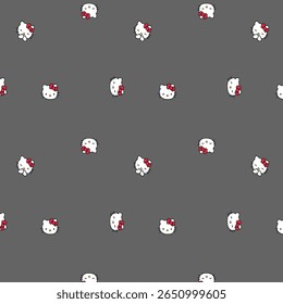 Pink pattern of cute cats for Valentine's Day. Kittens with hearts and balloons. Children's characters.