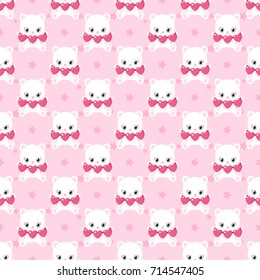 Pink pattern of cute cats for Valentine's Day. Kittens with hearts. Children's characters.