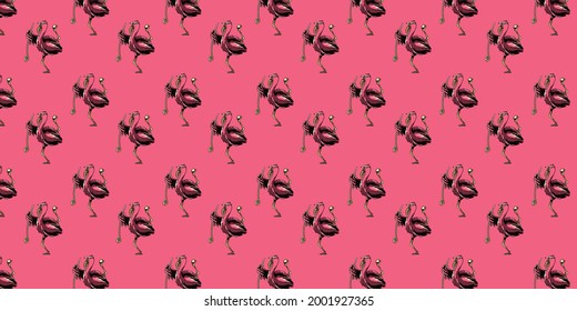 Pink Pattern Design Flamingo with Stick Golf Illustration Vector Isolated