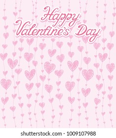 Pink pattern with pink hearts and Happy Valentine's Day lettering. Vector illustration