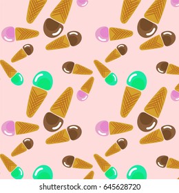 pink pattern with ice cream, cold dessert
