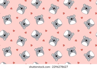 Rosa Muster mit Koalas und Herzen. Squishmallow. Hintergrund mit Koala. Kawaii, Vektor. Einzige Vektorgrafik eps10